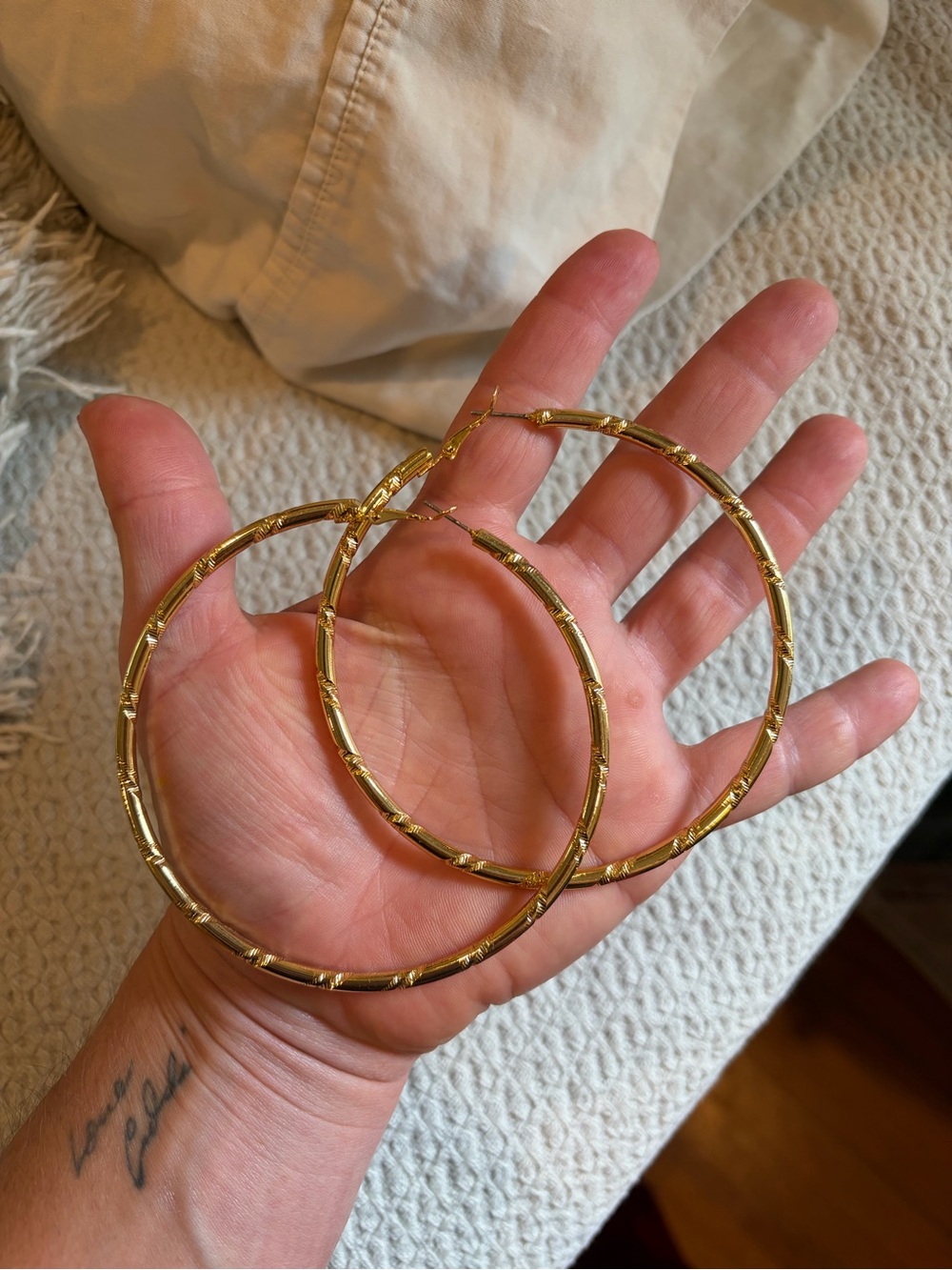 Gold Bamboo-Style Hoop Earrings for Women